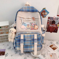 Рюкзак Японский Клетчатый K-POP Kekemibag Голубой (15702) - вид 1 мініатюра