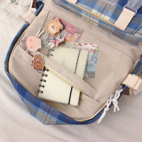 Рюкзак Японский Клетчатый K-POP Kekemibag Голубой (15702) - вид 4 мініатюра
