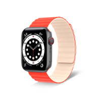 Силіконовий магнітний ремінець Tasikar для Apple Watch 42/44/45мм Бежево-червоний (20459) - вид 1 мініатюра