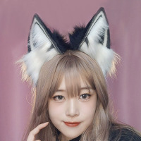 Вушка Неко Пухнасті Рухомі На Аккумуляторі з обручем чорно-білі (23770) - вид 1 мініатюра