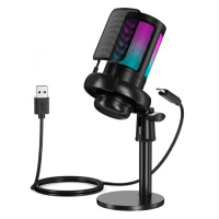 Професійний студійний USB-мікрофон для ПК, стрімінгу, ігор, запису та караоке – RGB підсвічування, антишумова система (27255) - вид 1 мініатюра